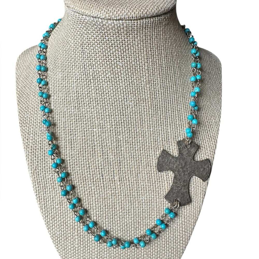 Mini Beaded Cross Charm Double Strand Necklace